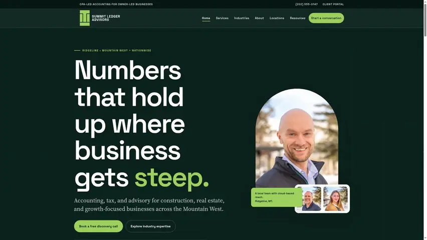 The Summit Ledger site, services split across three plainly worded pages